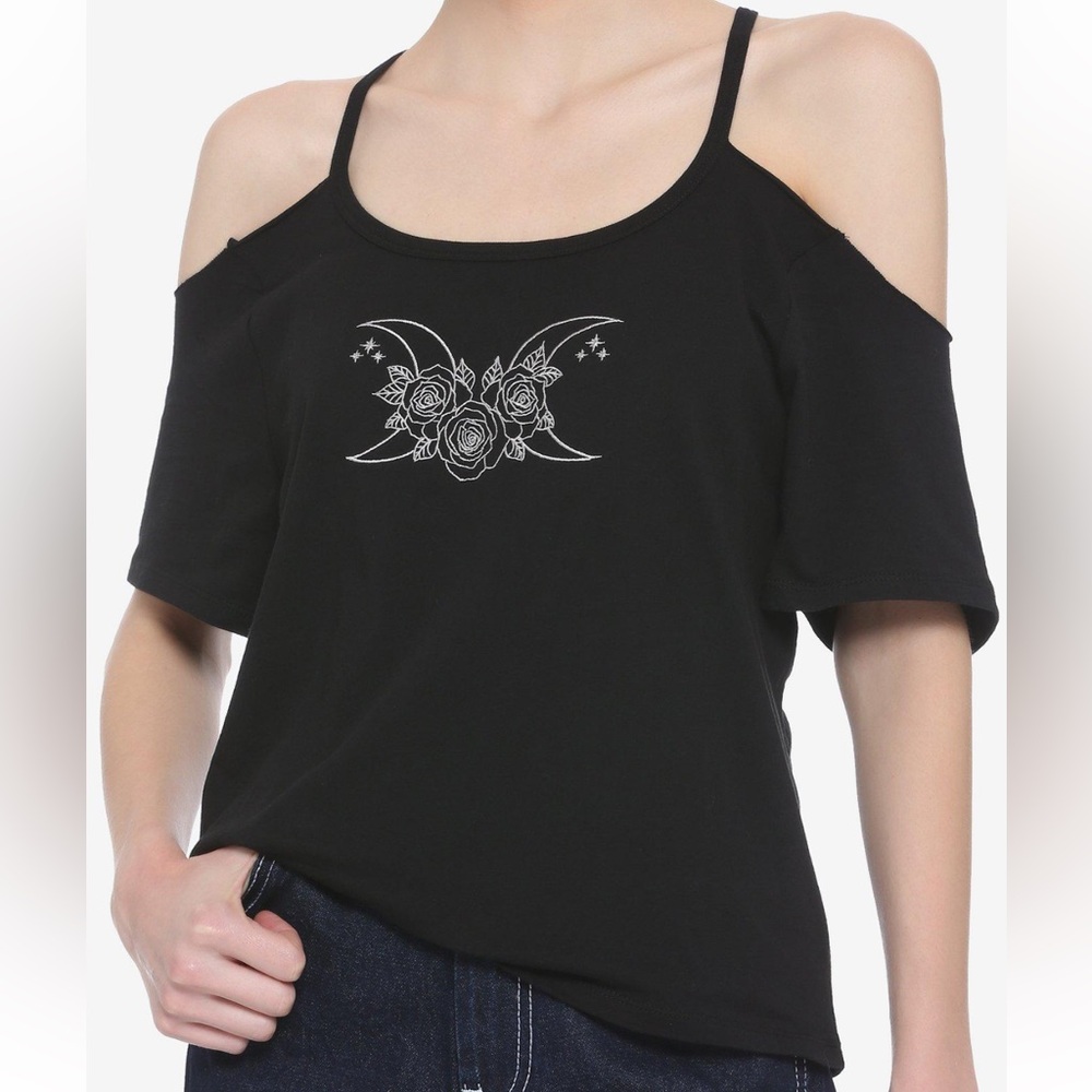 Moons & Roses Embroidered Cold Shoulder Top